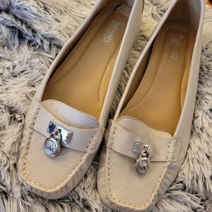 Michael Kors Beige Leather Loafers with Silver Accents